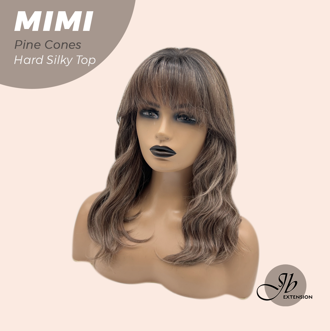 JBEXTENSION 16 Inches Scalpiana 3.5X4 Hard Silky Top Natural Scalp Effect Pine Cones Body Wave Wig with Bangs Wig MIMI SILK TOP - PINE CONES