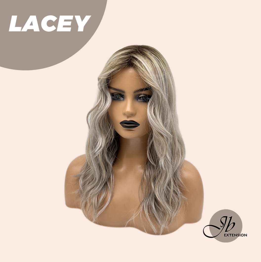 [FINAL SALE] JBEXTENSION 18 Inches Curly Mix Grey Wig with Dark Root Women Fashion Full Machine Wig LACEY【PLUS PERMATEASE】【BENDY EAR TABS】