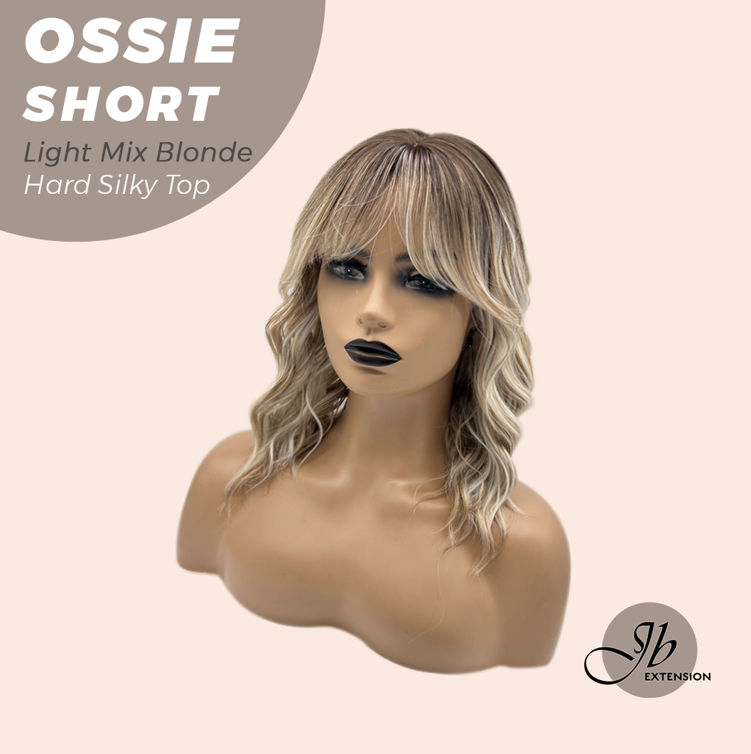 JBEXTENSION 14 Inches Scalpiana Wave Light Mix Blonde 3.5X4 Hard Silky Top Natural Scalp Effect Wig with Bangs OSSIE SHORT - LIGHT MIX BLONDE