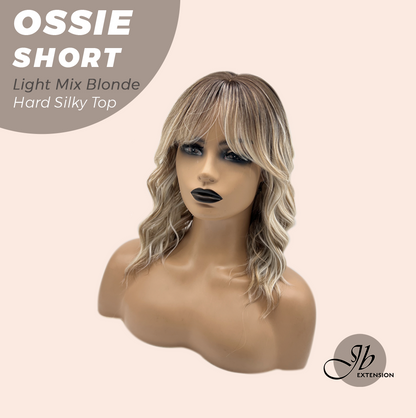 JBEXTENSION 14 Inches Scalpiana Wave Light Mix Blonde 3.5X4 Hard Silky Top Natural Scalp Effect Wig with Bangs OSSIE SHORT - LIGHT MIX BLONDE