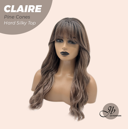 JBEXTENSION 22 Inches Scalpiana Pine Cones 3.5X4 Hard Silky Top Natural Scalp Effect Women Wig with Bangs CLAIRE SILKY TOP - PINE CONES