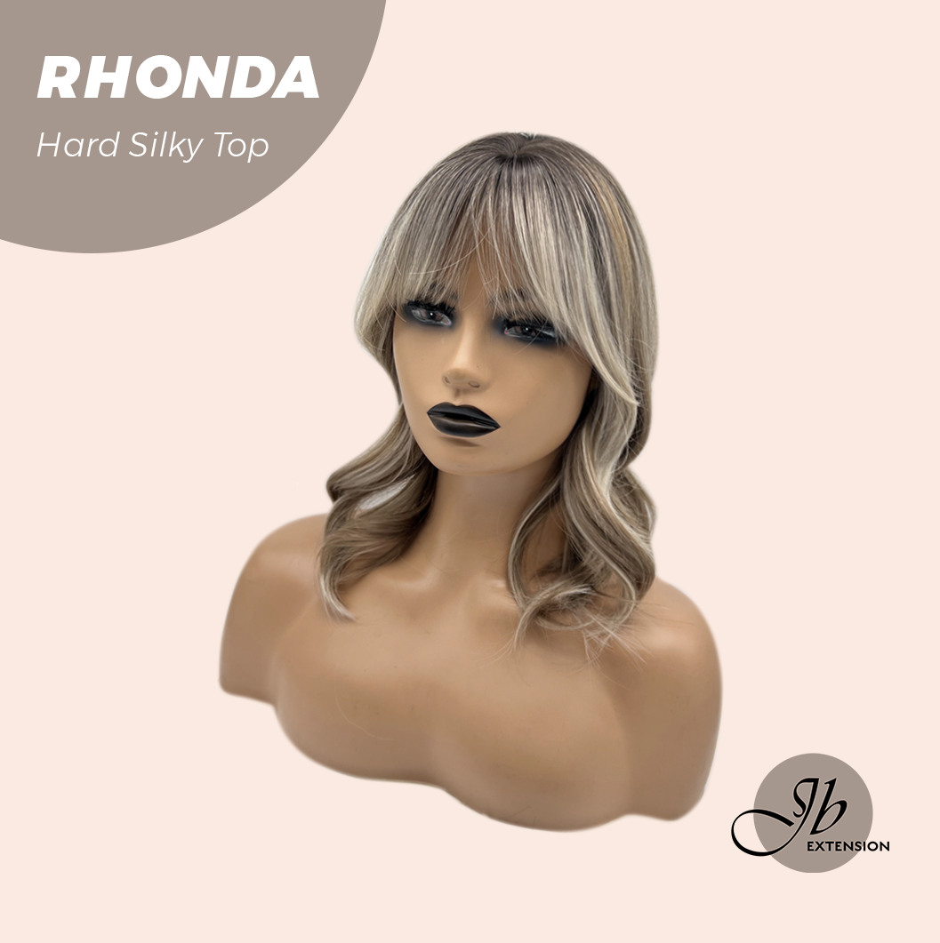 JBEXTENSION 15 Inches Scalpiana Curly Mix Blonde 3.5X4 Hard Silky Top Natural Scalp Effect Wig with Bangs RHONDA