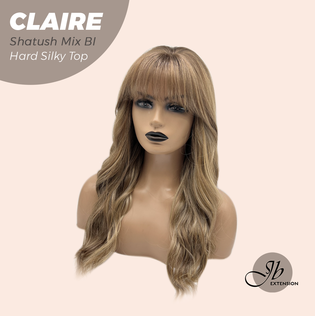 JBEXTENSION 22 Inches Scalpiana Shatush Mix Blonde 3.5X4 Hard Silky Top Natural Scalp Effect Women Wig with Bangs CLAIRE SILKY TOP - SHATUSH MIX BLONDE
