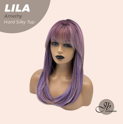 JBEXTENSION 20 Inches Scalpiana Amethy Wolf Cut 3.5X4 Hard Silky Top Natural Scalp Effect Wig With Bangs LILA AMETHY