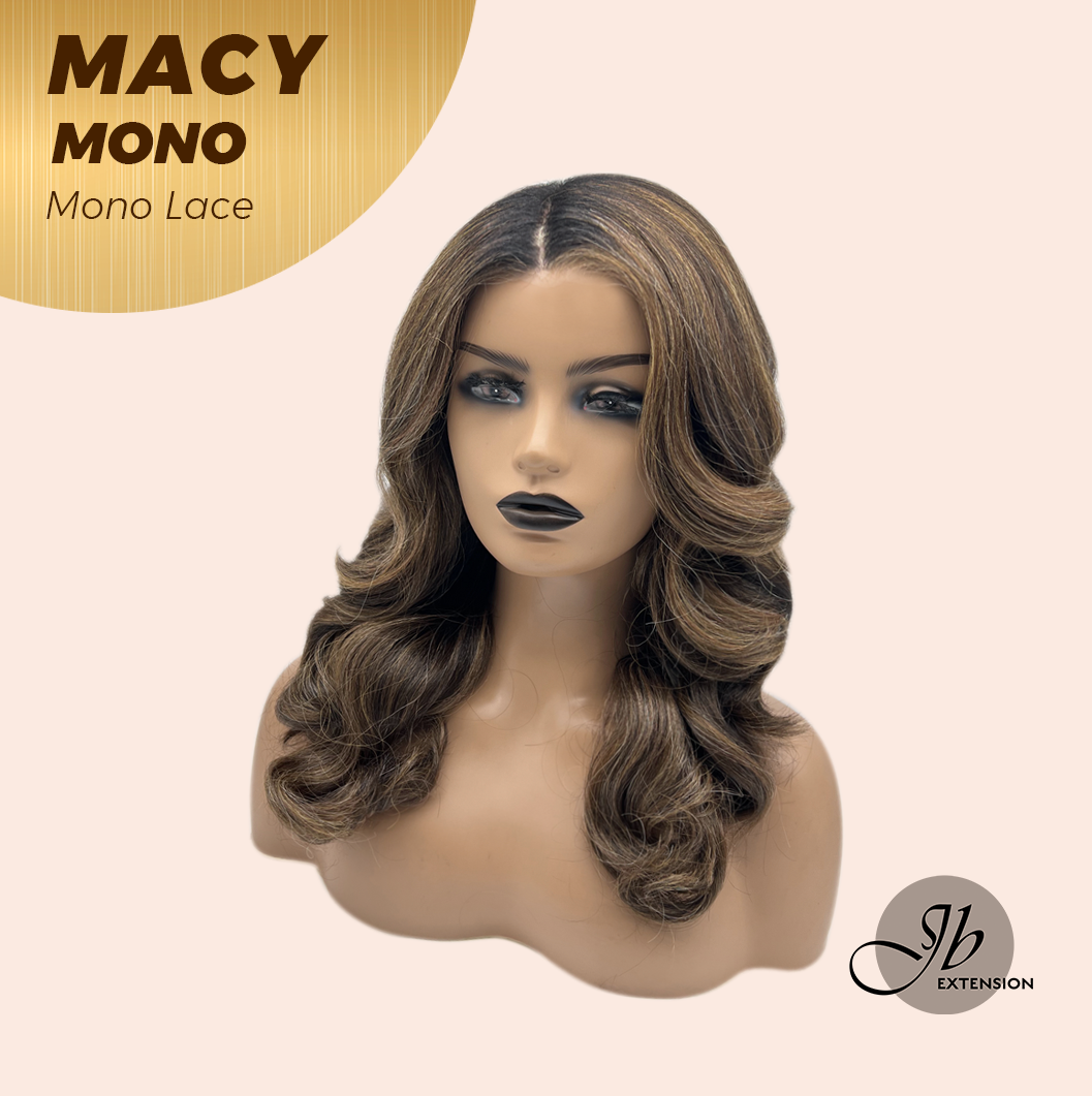 JBEXTENSION MACY MONO Monofilament Handmade Wig 6X5 Full Monofilament Hand Tied Top Wig 18 Inches Curly Ombre Brown Mono Lace Wig with Anti-slip Silicone Strips Glueless Wig MACY MONO【BENDY EAR TABS】