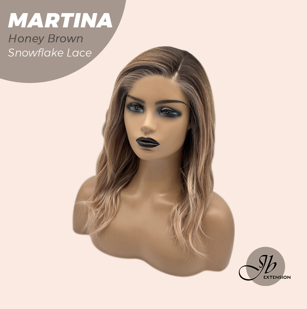 JBEXTENSION 17 Inches Wave Honey Brown Pre-Cut Side Part Snowflake Lace Frontlace Glueless Wig MARTINA HONEY BROWN【BENDY EAR TABS】