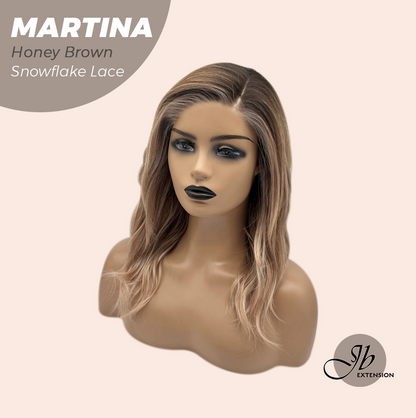 JBEXTENSION 17 Inches Wave Honey Brown Pre-Cut Side Part Snowflake Lace Frontlace Glueless Wig MARTINA HONEY BROWN【BENDY EAR TABS】