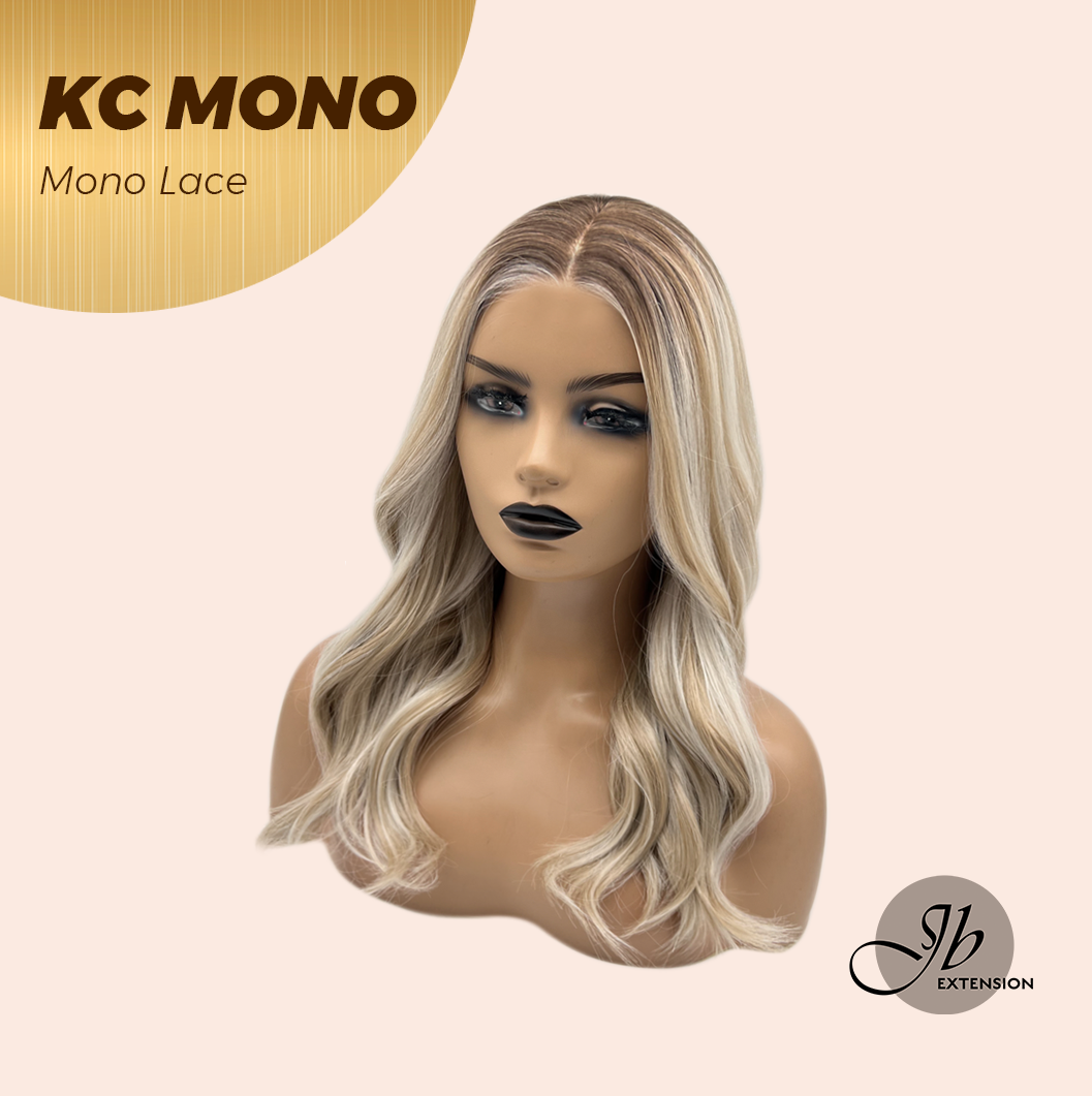 JBEXTENSION KC MONO Monofilament Handmade Wig 6X5 Full Monofilament Hand Tied Top Wig 18 Inches Curly Mix Blonde Mono Lace Wig with Anti-slip Silicone Strips Glueless Wig KC MONO【BENDY EAR TABS】