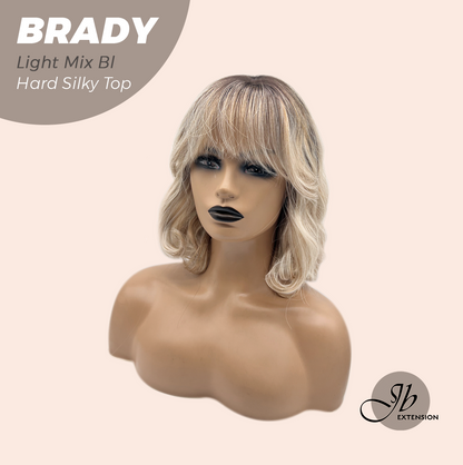 JBEXTENSION 12 Inches Scalpiana Wave Light Mix Blonde 3.5X4 Hard Silky Top Natural Scalp Effect Wig with Bangs BRADY LIGHT MIX BLONDE