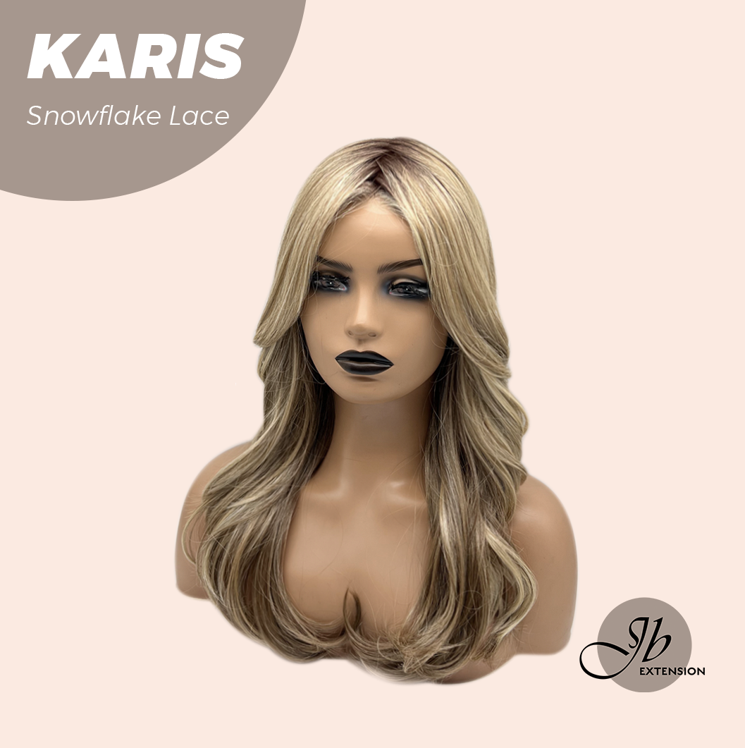 JBEXTENSION 18 Inches Curly Dark Mix Blonde Pre-Cut Arc Snowflake Lace Frontlace Glueless Wig KARIS【BENDY EAR TABS】