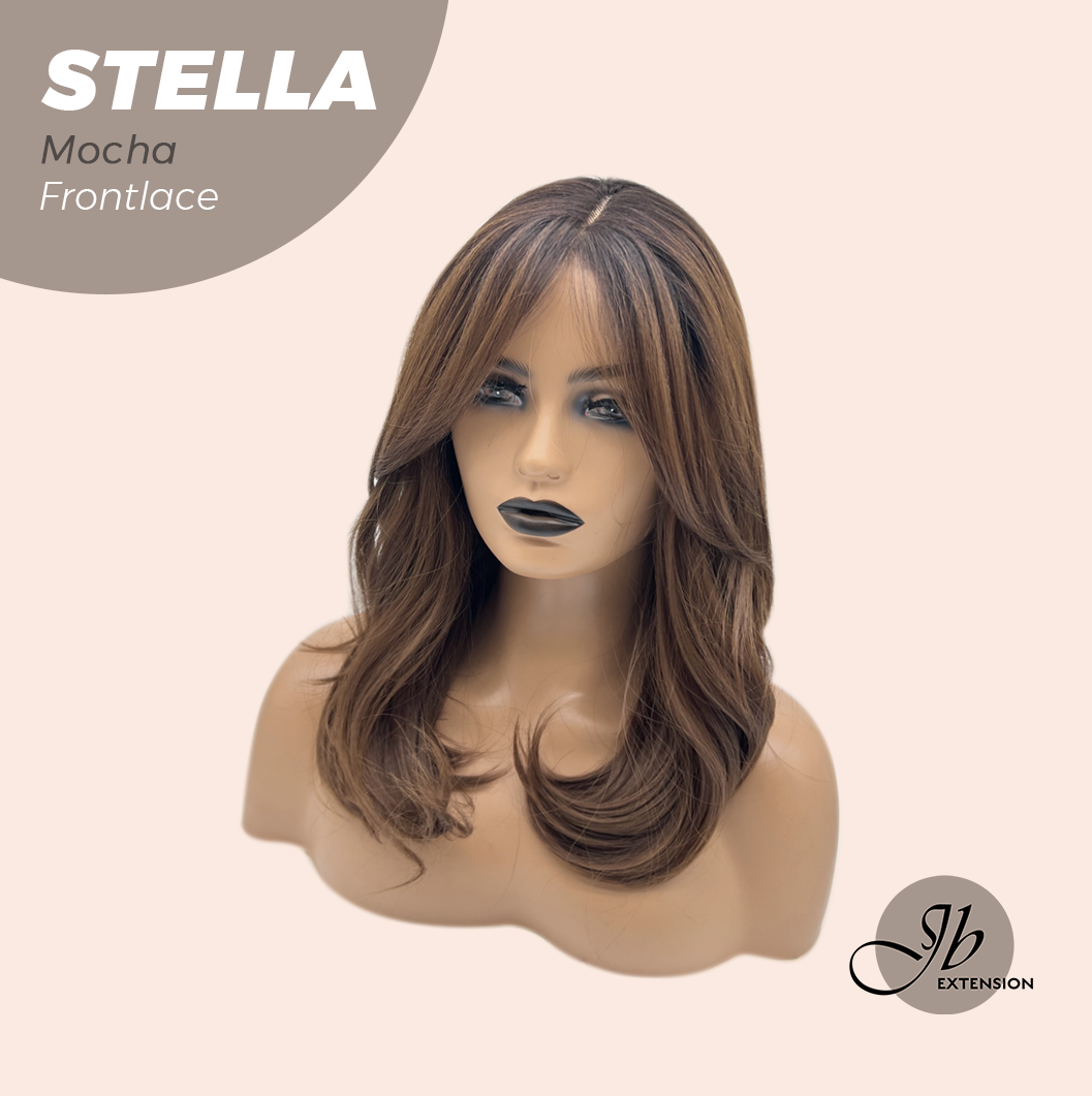 JBEXTENSION 16 Inches Mocha Curly Women Pre-Cut Frontlace Glueless Wig STELLA MOCHA