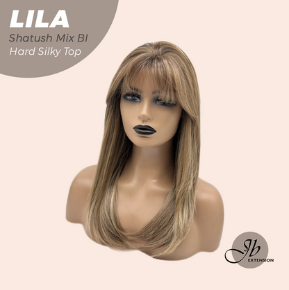 JBEXTENSION 20 Inches Scalpiana Shatush Mix Blonde Wolf Cut 3.5X4 Hard Silky Top Natural Scalp Effect Wig With Bangs LILA SHATUSH MIX BLONDE