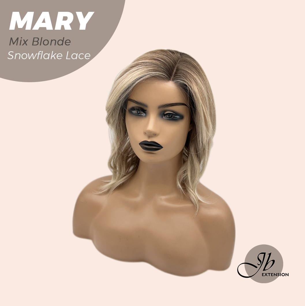 JBEXTENSION 14 Inches Mix Blonde Pre-Cut Side Part Snowflake Lace Frontlace Glueless Wig MARY MIX BLONDE【BENDY EAR TABS】- M/L