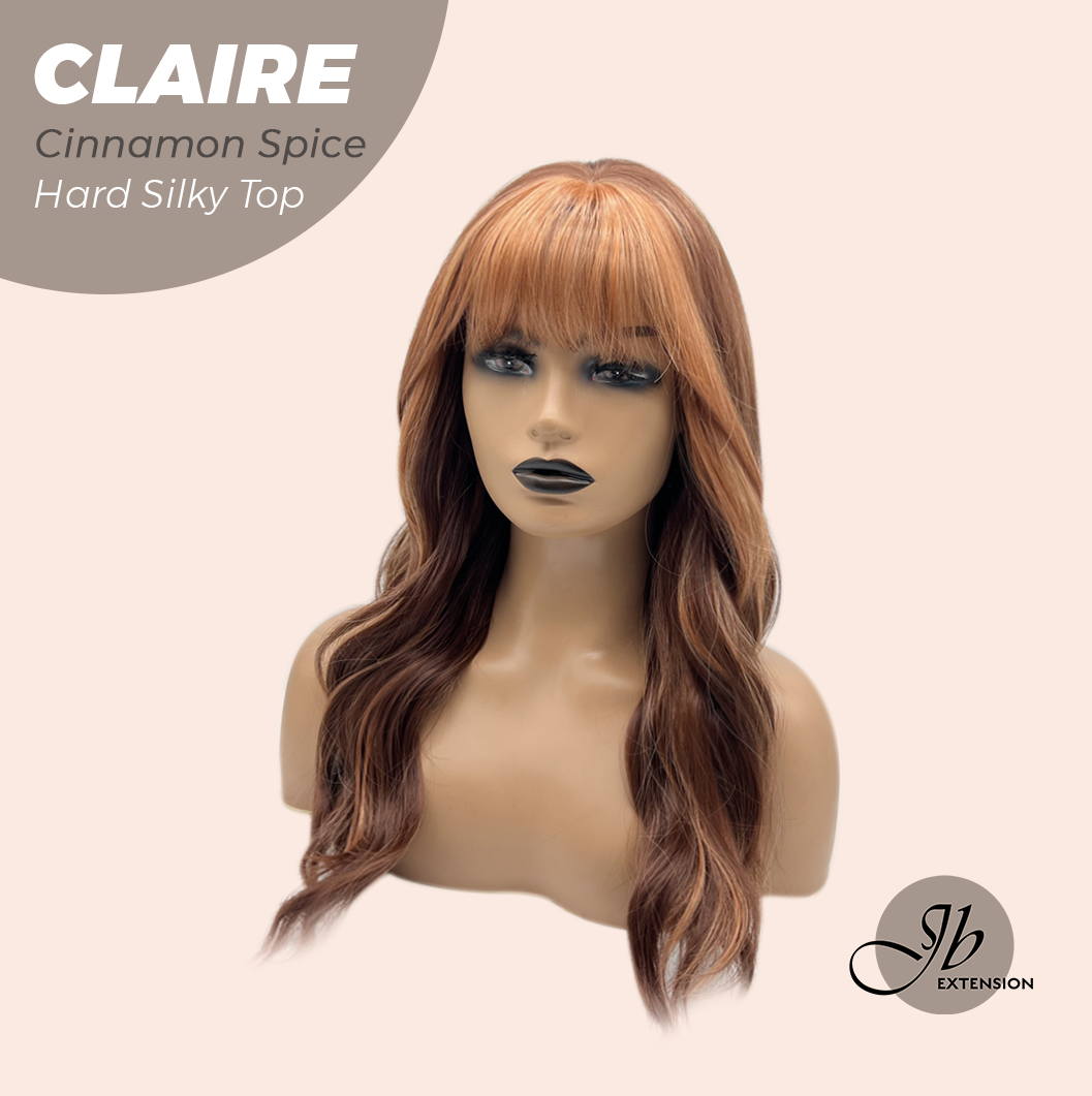 JBEXTENSION 22 Inches Scalpiana Cinnamon Spice 3.5X4 Hard Silky Top Natural Scalp Effect Women Wig with Bangs CLAIRE SILKY TOP - CINNAMON SPICE