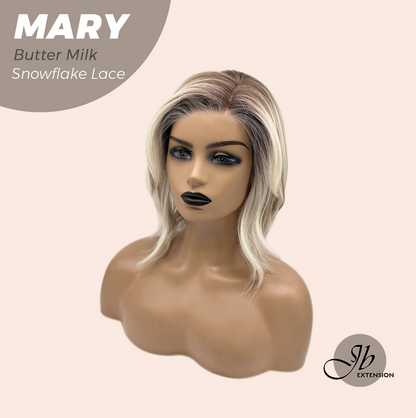 JBEXTENSION 14 Inches Butter Milk Pre-Cut Side Part Snowflake Lace Frontlace Glueless Wig MARY BUTTER MILK【BENDY EAR TABS】- S/M