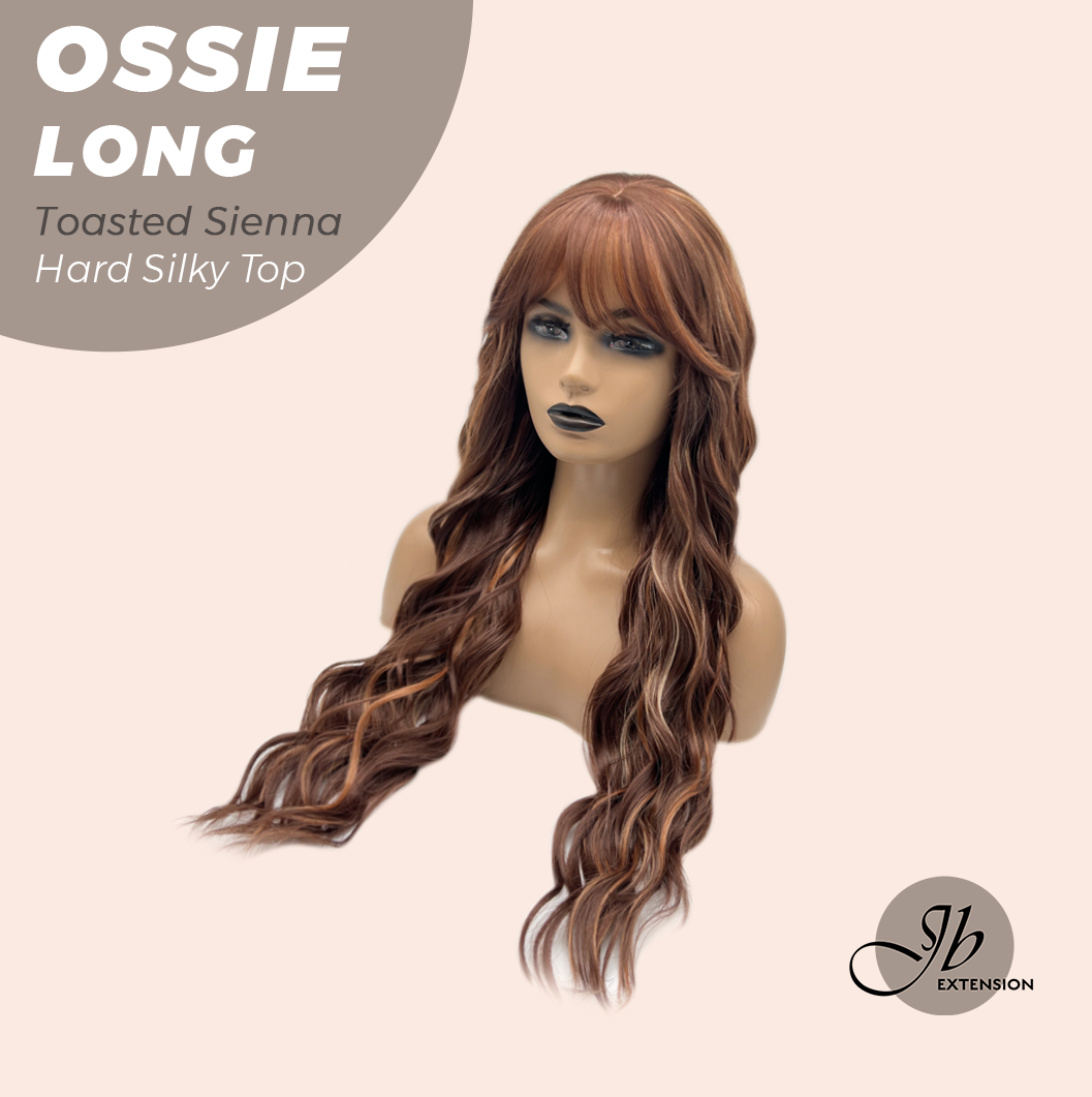 JBEXTENSION 28 Inches Scalpiana Long Wave Toasted Sienna 3.5X4 Hard Silky Top Natural Scalp Effect Wig with Bangs OSSIE LONG - TOASTED SIENNA