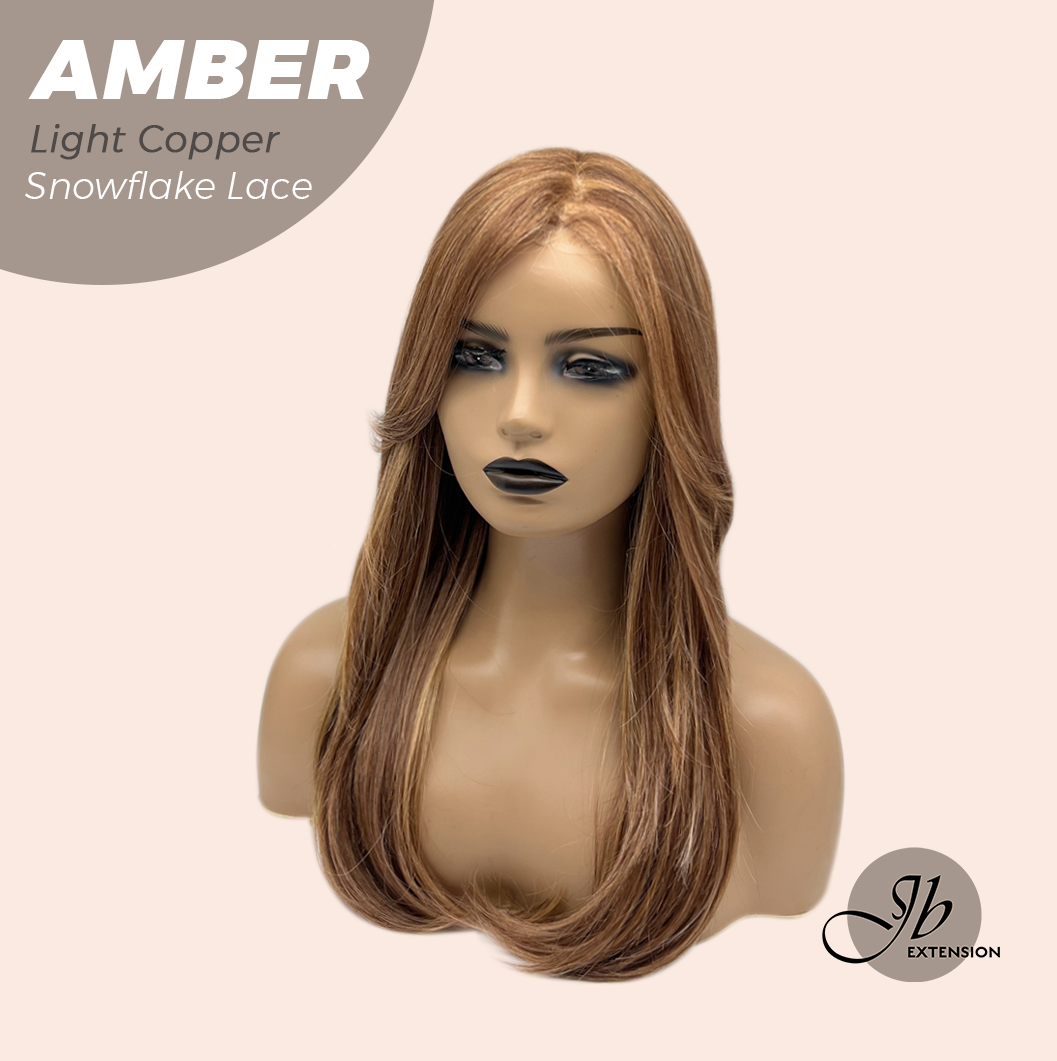 JBEXTENSION 21 Inches Straight Light Copper Pre-Cut Arc Snowflake Lace Frontlace Glueless Wig AMBER LIGHT COPPER【BENDY EAR TABS】