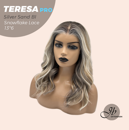 JBEXTENSION 18 Inches Silver Sand Blonde Pre-Cut 13X6 Free Part Snowflake Lace Frontlace Glueless Wig TERESA PRO - SILVER SAND BLONDE【BENDY EAR TABS】