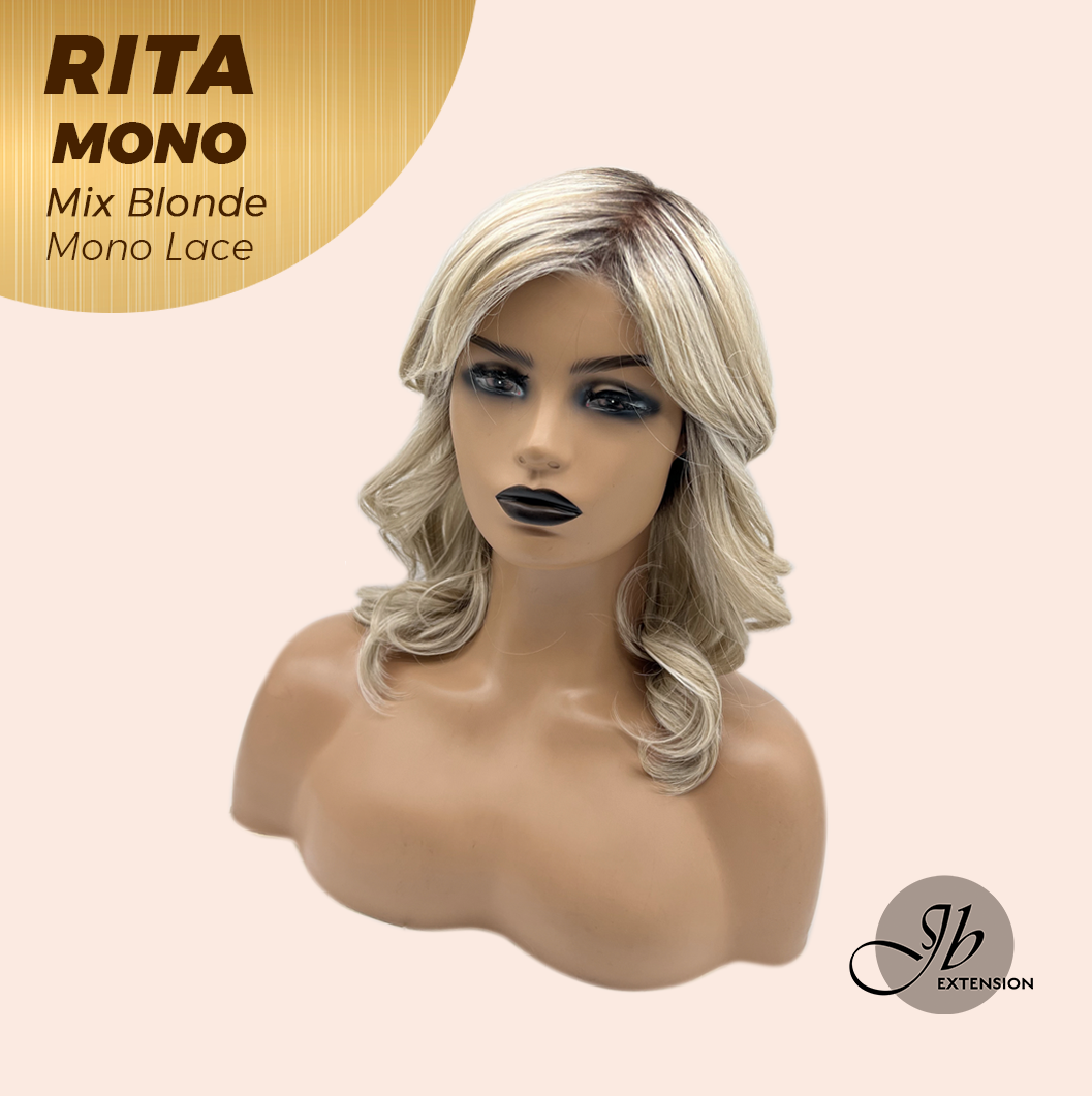 JBEXTENSION RITA MONO Monofilament Handmade Wig 6X5 Full Monofilament Hand Tied Top Wig 14 Inches Curly Mix Blonde Mono Lace Wig with Anti-slip Silicone Strips Glueless Wig RITA MONO - MIX BLONDE【BENDY EAR TABS】