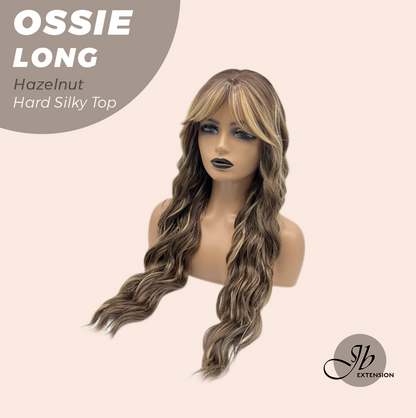 JBEXTENSION 28 Inches Scalpiana Long Wave Hazelnut 3.5X4 Hard Silky Top Natural Scalp Effect Wig with Bangs OSSIE LONG - HAZELNUT