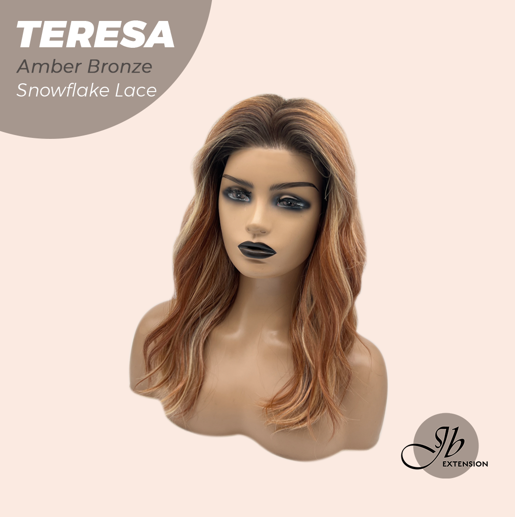 JBEXTENSION 18 Inches Amber Bronze Pre-Cut Snowflake Lace Frontlace Glueless Wig TERESA AMBER BRONZE【PERMATEASE】【BENDY EAR TABS】- M/L