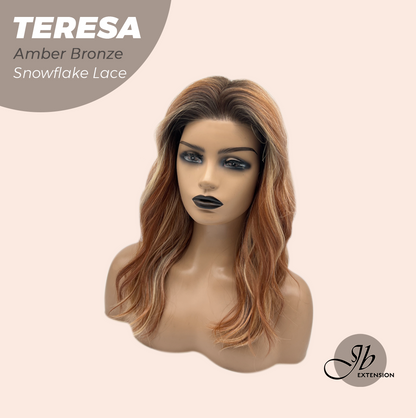 JBEXTENSION 18 Inches Amber Bronze Pre-Cut Snowflake Lace Frontlace Glueless Wig TERESA AMBER BRONZE【PERMATEASE】【BENDY EAR TABS】- M/L