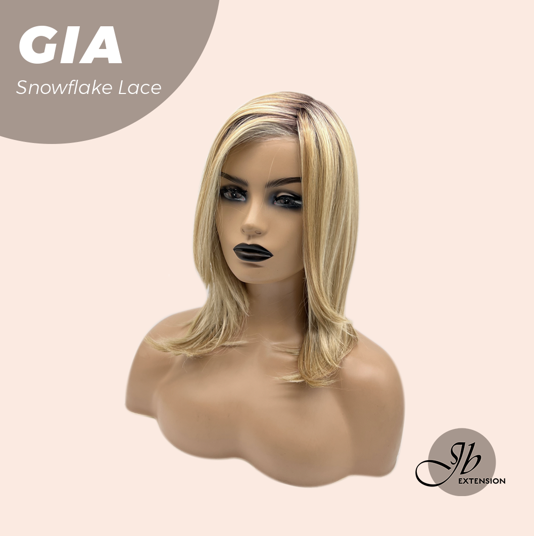 JBEXTENSION 16 Inches Mix Blonde Pre-Cut Side Part Snowflake Lace Frontlace Glueless Wig GIA【BENDY EAR TABS】