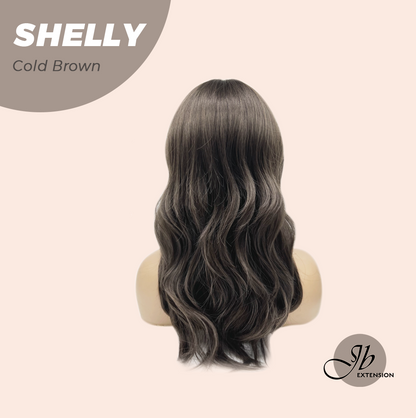 JBEXTENSION 20 Inches Curly Cold Brown Wig with Bangs SHELLY COLD BROWN