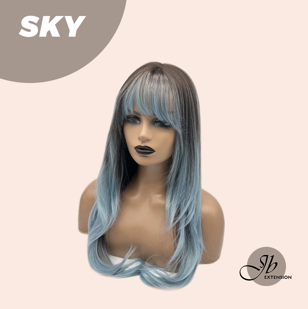 JBEXTENSION 24 Inches Long Light Blue Wig with Bangs SKY