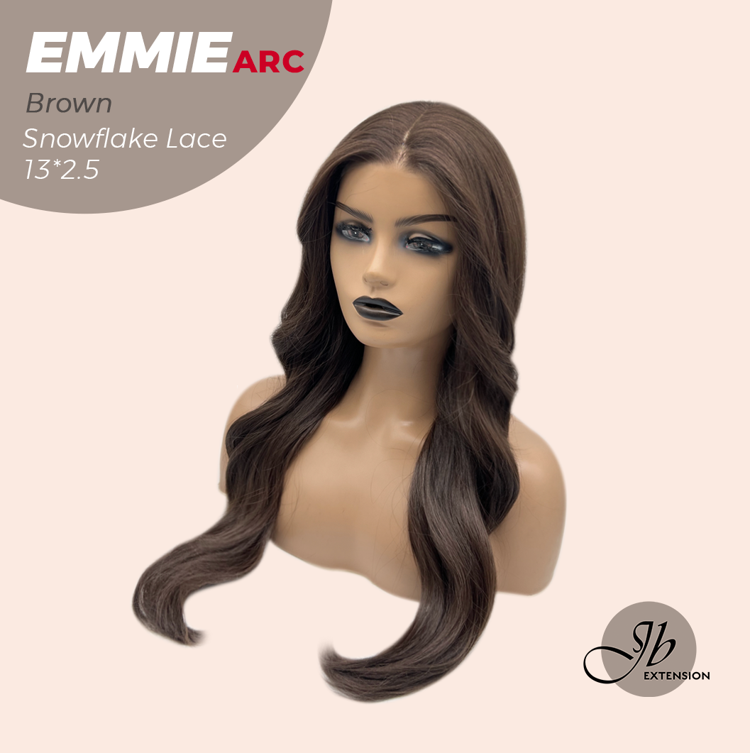 JBEXTENSION 26 Inches Long Curly Brown Pre-Cut Arc Snowflake Lace Frontlace Glueless Wig EMMIE ARC - BROWN【BENDY EAR TABS】