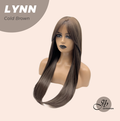 JBEXTENSION 28 Inches Long Straight Cold Brown Wig with Bangs LYNN COLD BROWN