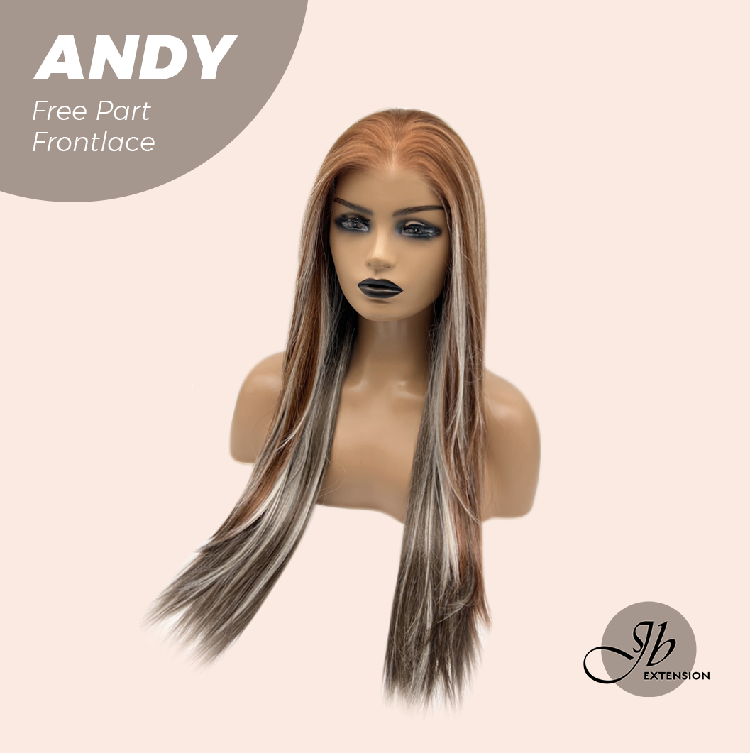 [FINAL SALE] JBEXTENSION 27 Inches Long Straight Bronze Pre-Cut Free Part Frontlace Glueless Wig ANDY