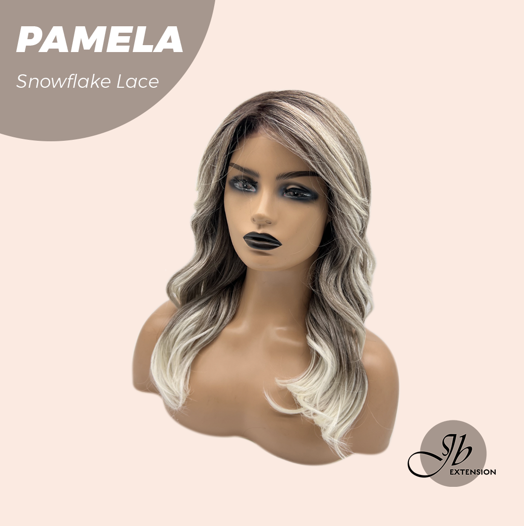 JBEXTENSION 18 Inches Curly Smog Ash Grey Pre-Cut Side Part Snowflake Lace Frontlace Black Sapphire Glueless Wig PAMELA - BLACK SAPPHIRE【BENDY EAR TABS】