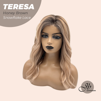 JBEXTENSION 18 Inches Honey Brown Pre-Cut Snowflake Lace Frontlace Glueless Wig TERESA HONEY BROWN【PERMATEASE】【BENDY EAR TABS】- M/L