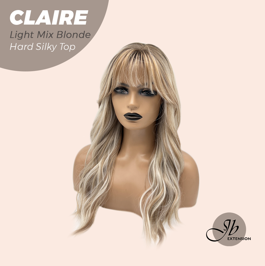 JBEXTENSION 22 Inches Scalpiana Light Mix Blonde 3.5X4 Hard Silky Top Natural Scalp Effect Women Wig with Bangs CLAIRE SILKY TOP - LIGHT MIX BLONDE