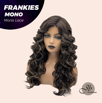JBEXTENSION FRANKIES MONO Monofilament Handmade Wig 6X5 Full Monofilament Hand Tied Top Wig 19 Inches Dark Brown Highlight Curly Mono Lace Handmade Futura Fiber Glueless Black Sapphire Wig FRANKIES MONO【BENDY EAR TABS】