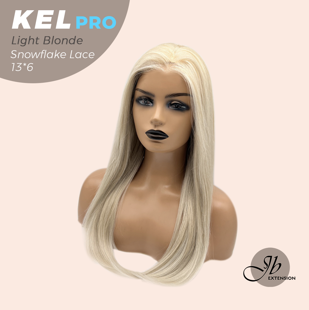 JBEXTENSION 22 Inches Light Blonde Pre-Cut 13X6 Free Part Snowflake Lace Frontlace Glueless Wig KEL PRO - LIGHT BLONDE【BENDY EAR TABS】