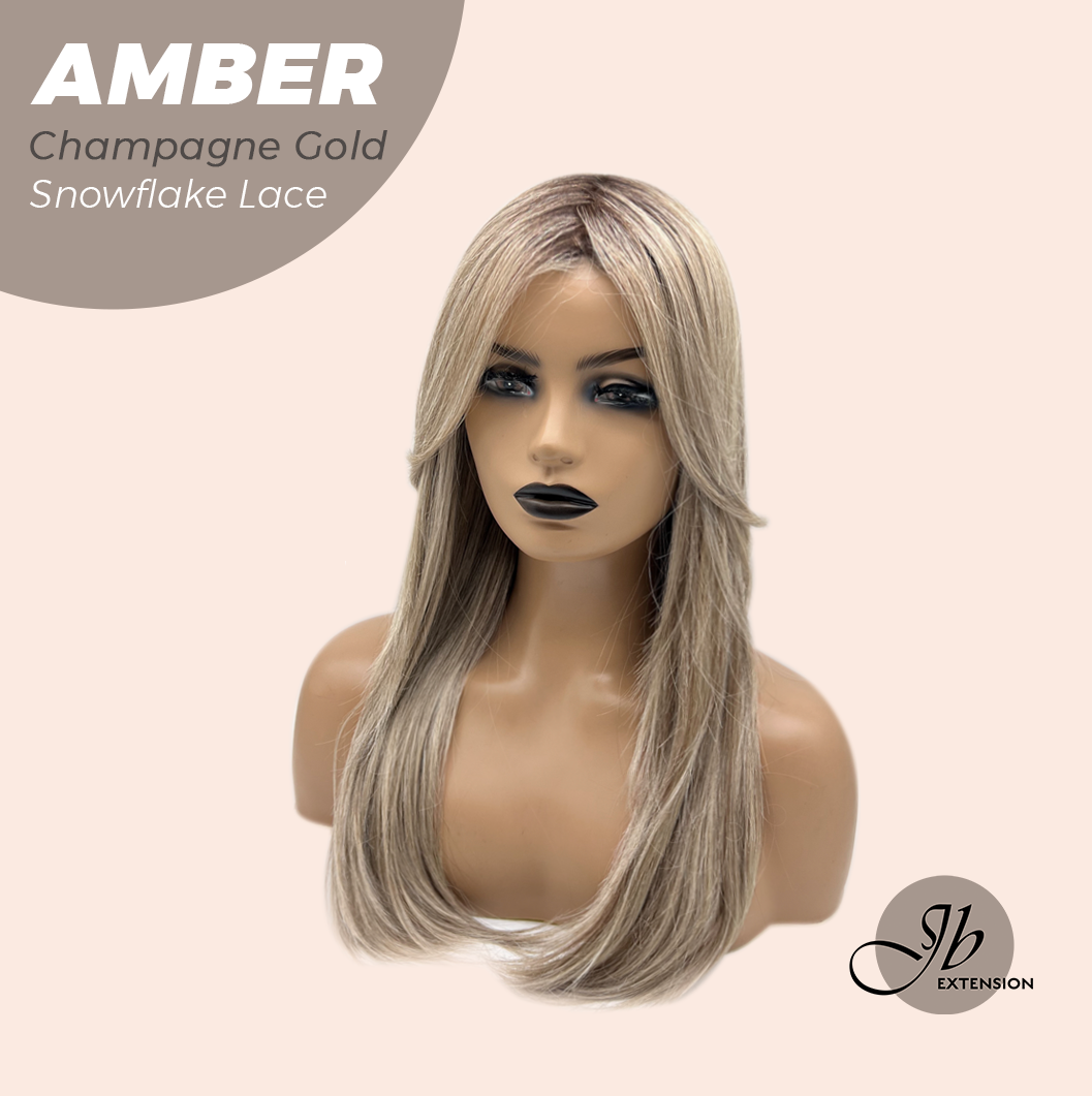 JBEXTENSION 21 Inches Straight Champagne Gold Pre-Cut Arc Snowflake Lace Frontlace Glueless Wig AMBER CHAMPAGNE GOLD【BENDY EAR TABS】