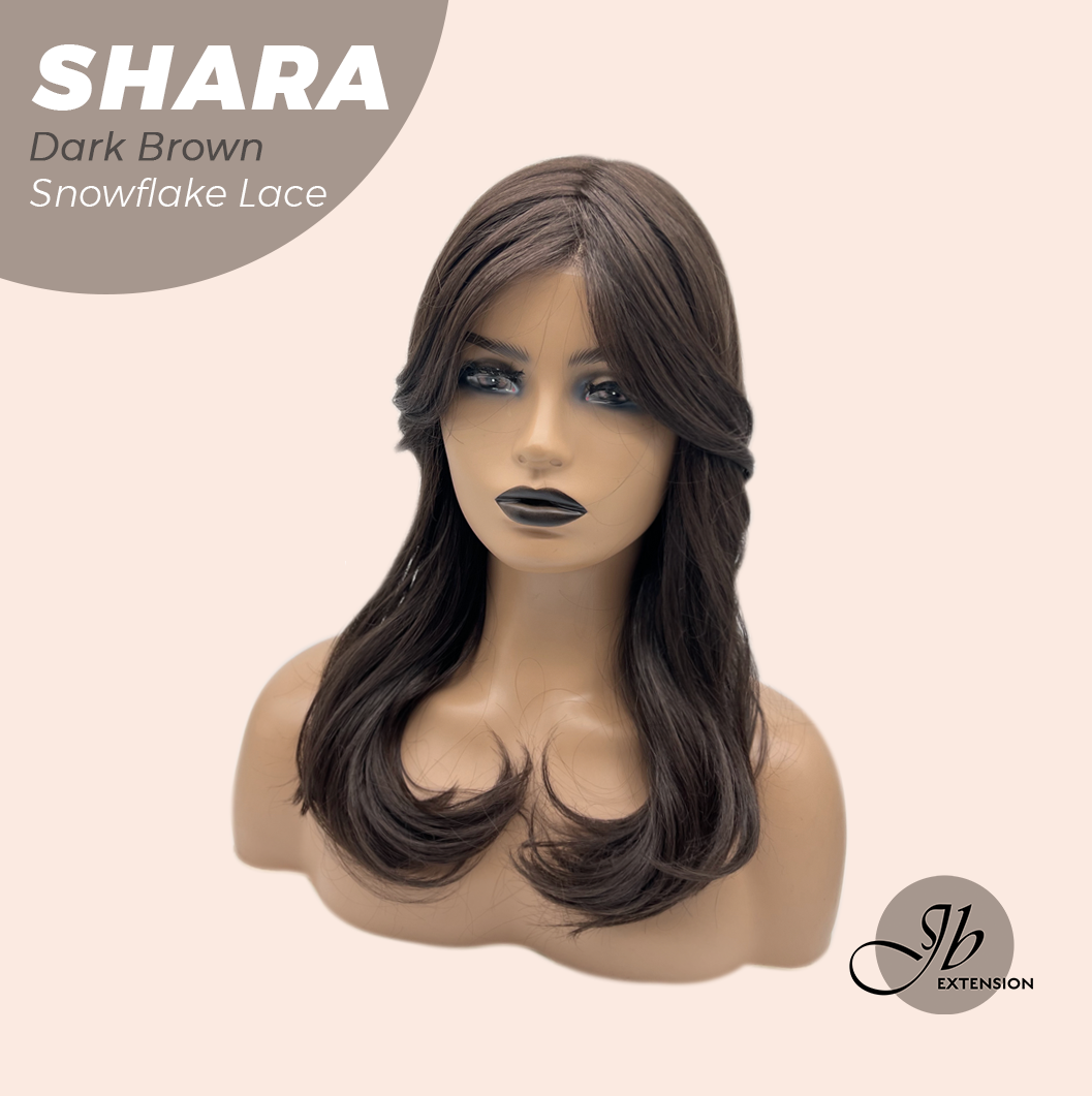 JBEXTENSION 17 Inches Curly Dark Brown Pre-Cut Arc Snowflake Lace Frontlace Glueless Wig SHARA DARK BROWN【BENDY EAR TABS】