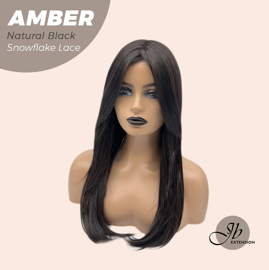 JBEXTENSION 21 Inches Straight Natural Black Pre-Cut Arc Snowflake Lace Frontlace Glueless Wig AMBER NATURAL BLACK【BENDY EAR TABS】