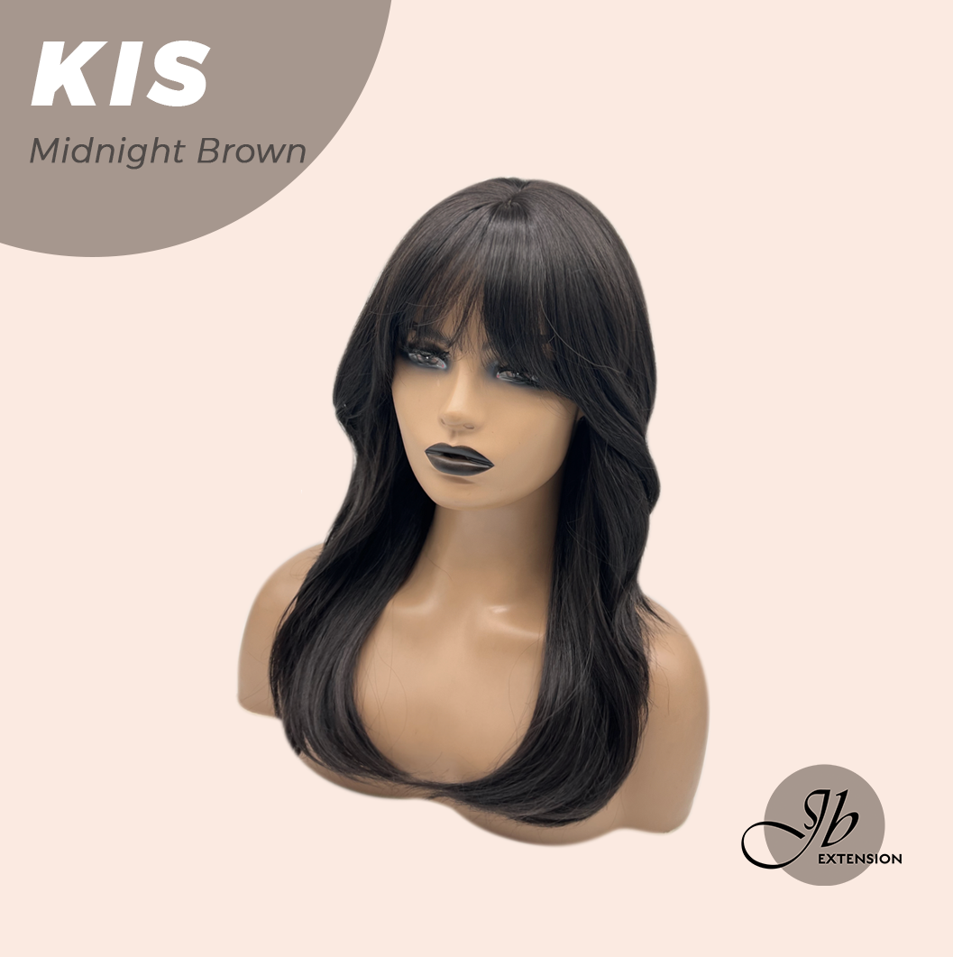 JBEXTENSION 20 Inches Wave Midnight Brown(Black/Brown) Wig with Bangs KIS MIDNIGHT BROWN