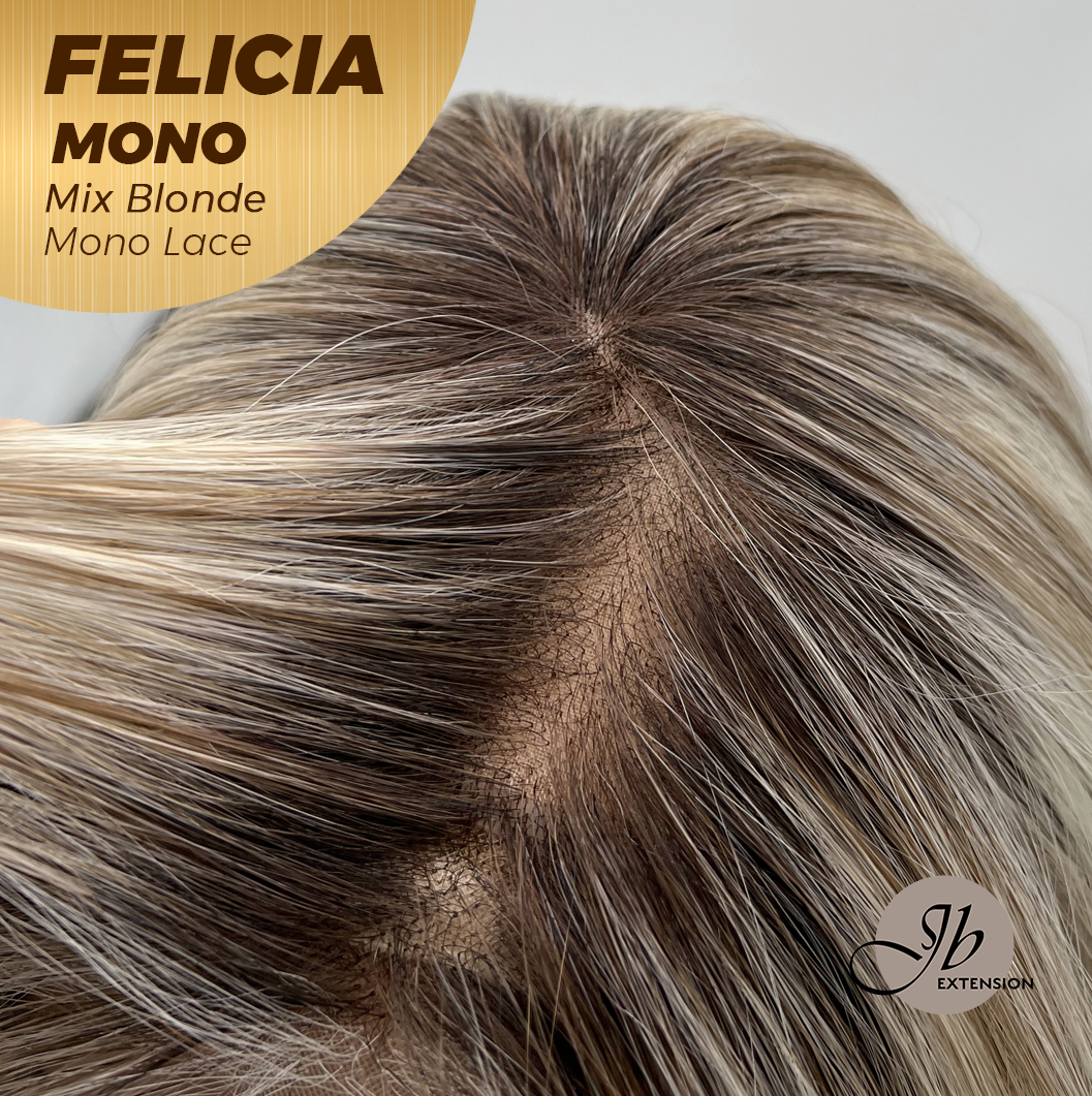 JBEXTENSION FELICIA MONO Full Monofilament Handmade Full Lace Full Hand Tied Wig 11 Inches Mix Blonde Mono Lace Handmade Futura Fiber Wig with Anti-slip Silicone Strips Glueless Wig FELICIA MONO - MIX BLONDE【BENDY EAR TABS】