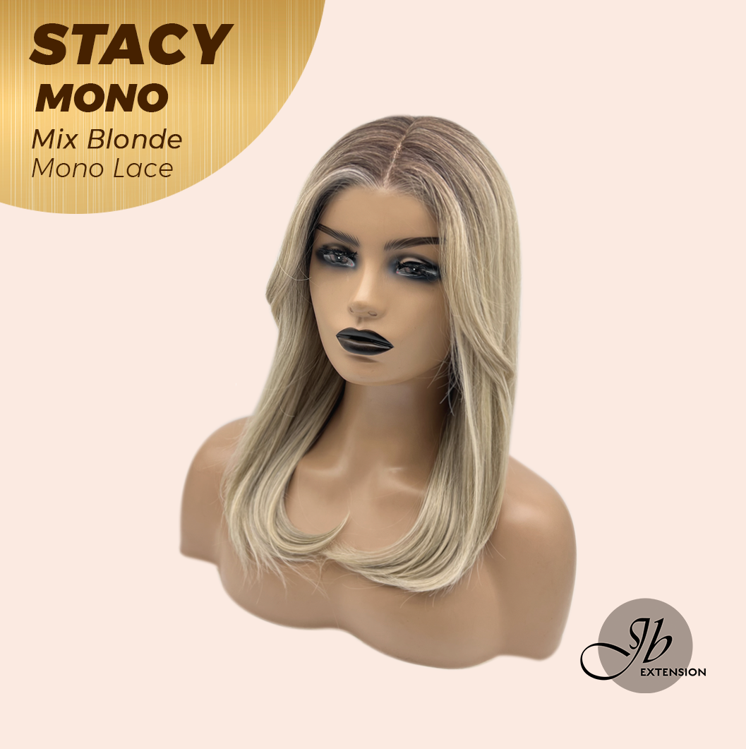 JBEXTENSION STACY MONO Monofilament Handmade Wig 6X5 Full Monofilament Hand Tied Top Wig 18 Inches Mix Blonde Mono Lace Wig with Anti-slip Silicone Strips Glueless Wig STACY MONO - MIX BLONDE【BENDY EAR TABS】