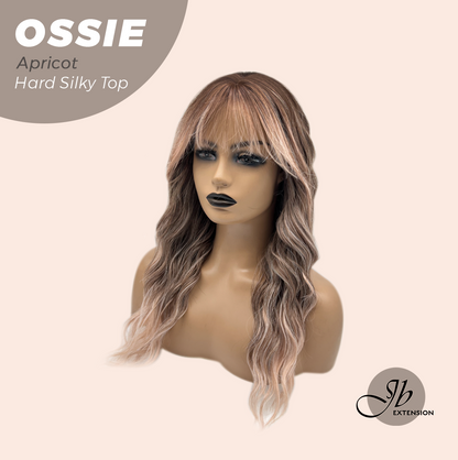 JBEXTENSION 22 Inches Scalpiana Long Wave Apricot 3.5X4 Hard Silky Top Natural Scalp Effect Wig with Bangs OSSIE APRICOT