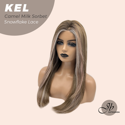 JBEXTENSION 22 Inches Camel Milk Sorbet Pre-Cut Snowflake Lace Frontlace Glueless Wig KEL CAMEL MILK SORBET【PERMATEASE】【BENDY EAR TABS】- M/L