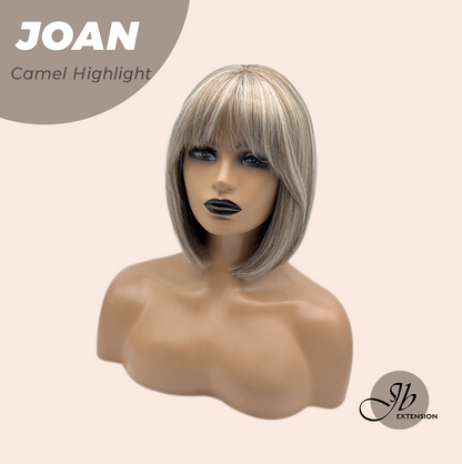 JBEXTENSION 10 Inches Bob Cut Camel Highlight Wig with Bangs JOAN CAMEL HIGHLIGHT