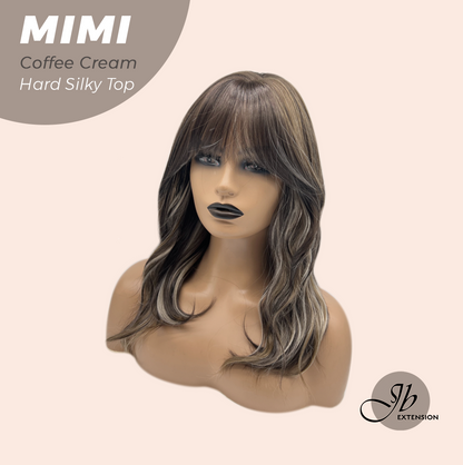 JBEXTENSION 16 Inches Scalpiana 3.5X4 Hard Silky Top Natural Scalp Effect Coffee Cream Body Wave Wig with Bangs Wig MIMI SILK TOP - COFFEE CREAM