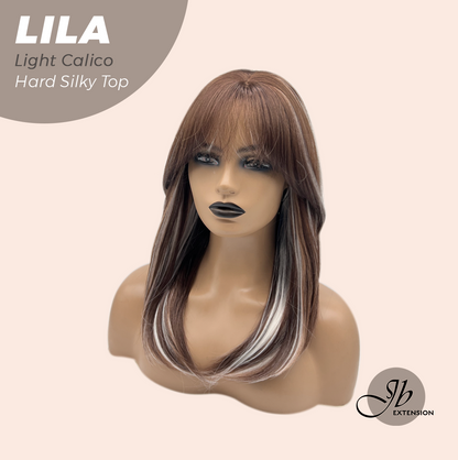 JBEXTENSION 20 Inches Scalpiana Light Calico Wolf Cut 3.5X4 Hard Silky Top Natural Scalp Effect Wig With Bangs LILA LIGHT CALICO
