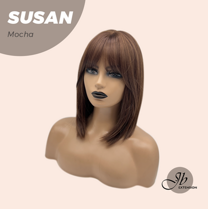 JBEXTENSION 14 Inches Short Bob Cut Mocha Wig with Bangs SUSAN MOCHA