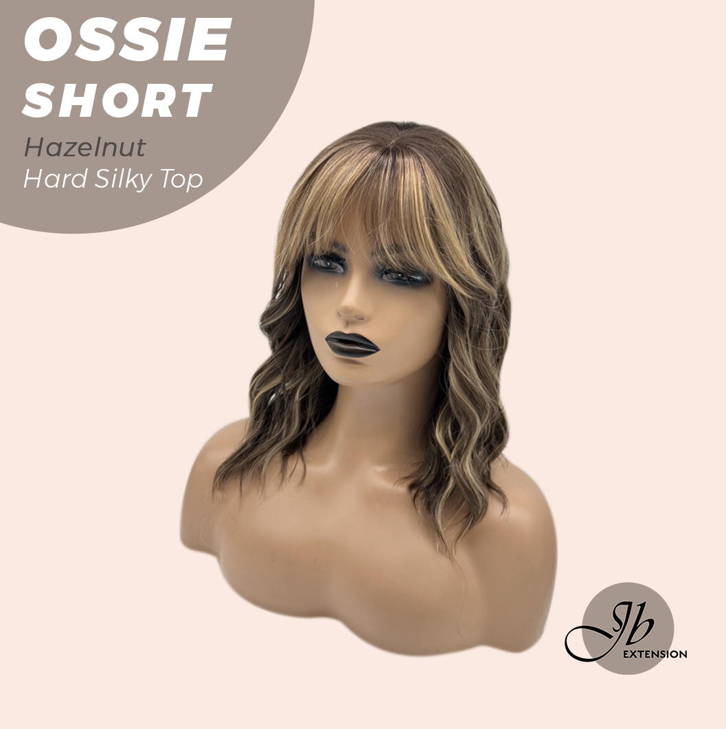 JBEXTENSION 14 Inches Scalpiana Wave Hazelnut 3.5X4 Hard Silky Top Natural Scalp Effect Wig with Bangs OSSIE SHORT - HAZELNUT